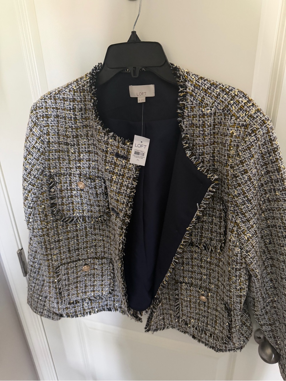 LOFT Tweed Fringe Blazer in Black, White and Yellow